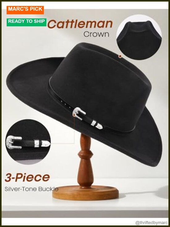 Classic Western Cowboy Hat - Roll-Up Wide Brim Cattleman Fedora